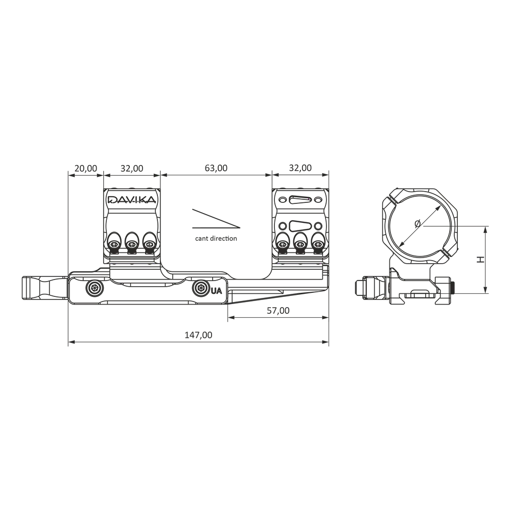 34mm Zielfernrohrhalterung mit Ausleger | Picatinny QD Ergo Basis