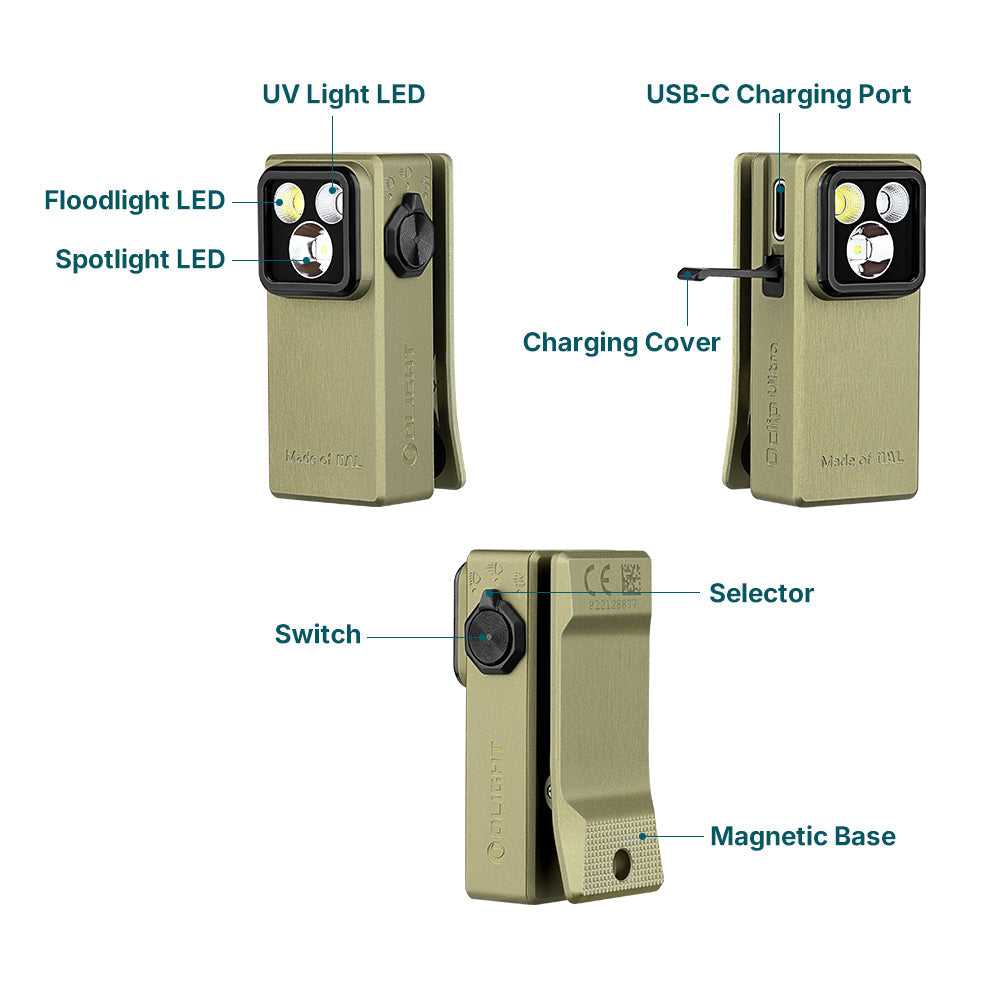 Olight Oclip Ultra | 3-an-1 Clip-on EDC Luucht | 530 lm - Olive Green