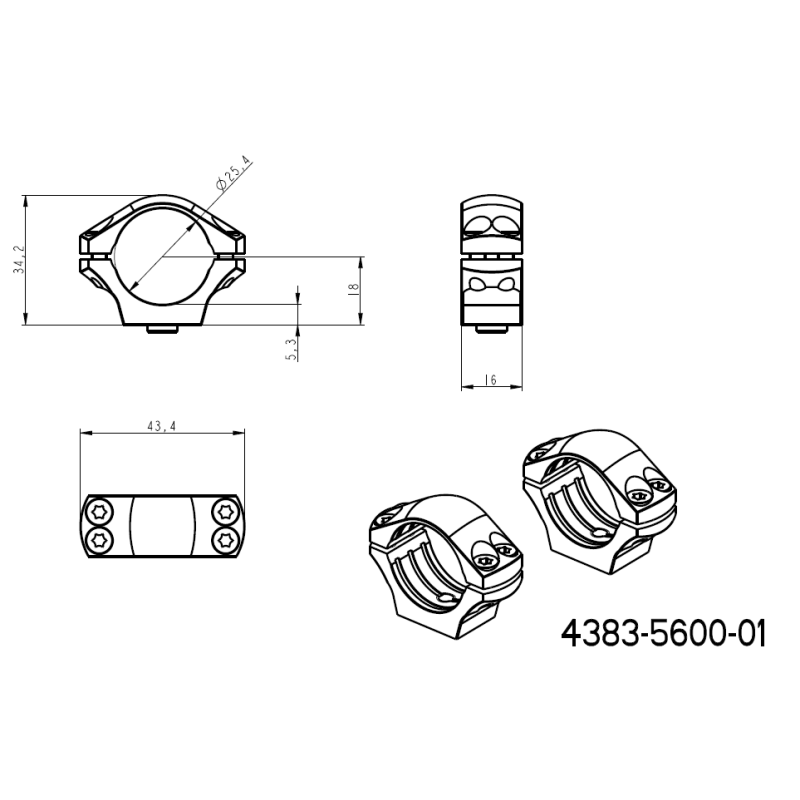 1 Zoll Montageringe für Zielfernrohre [25,4mm] | kurze Picatinny QD Ergo-Basis 