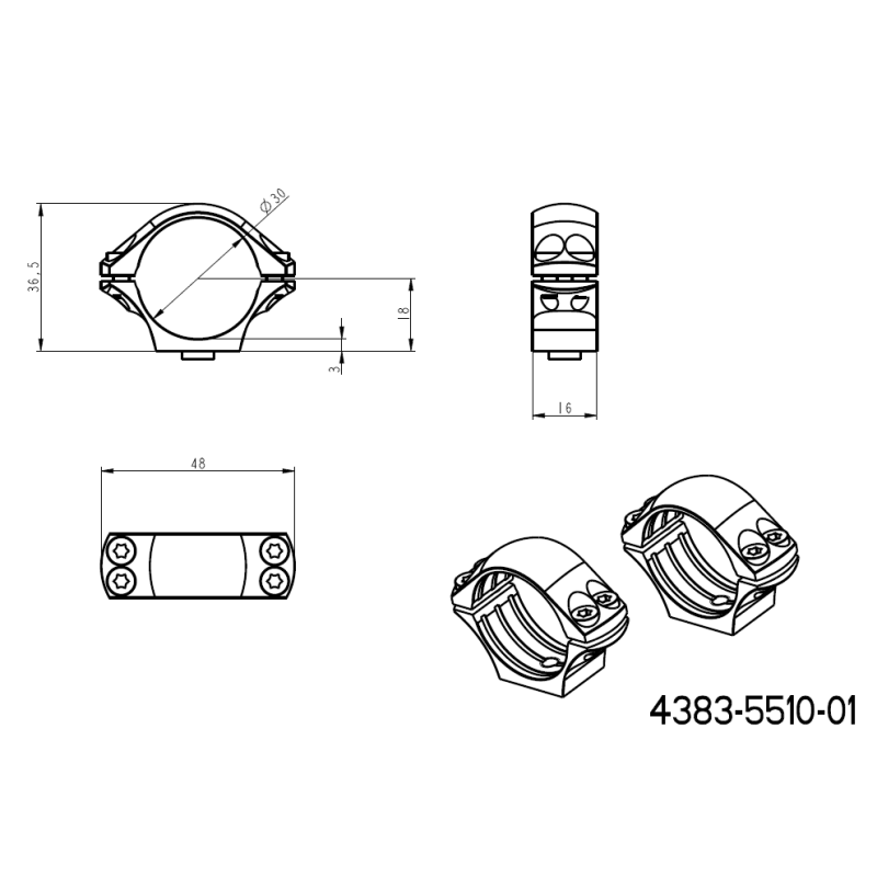 30 mm anneaux de lunette | base Ergo QD Picatinny en deux parties 