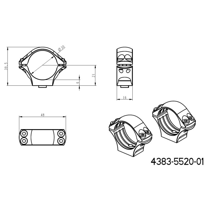 30 mm anneaux de lunette | base Ergo QD Picatinny en deux parties 