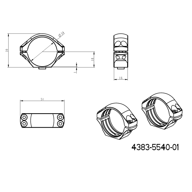 34mm Montageringe für Zielfernrohre | kurze Picatinny QD-Basis 