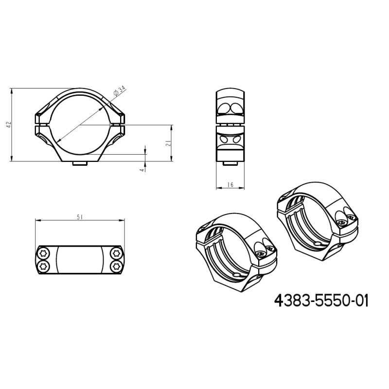 34mm Montageringe für Zielfernrohre | kurze Picatinny QD-Basis 