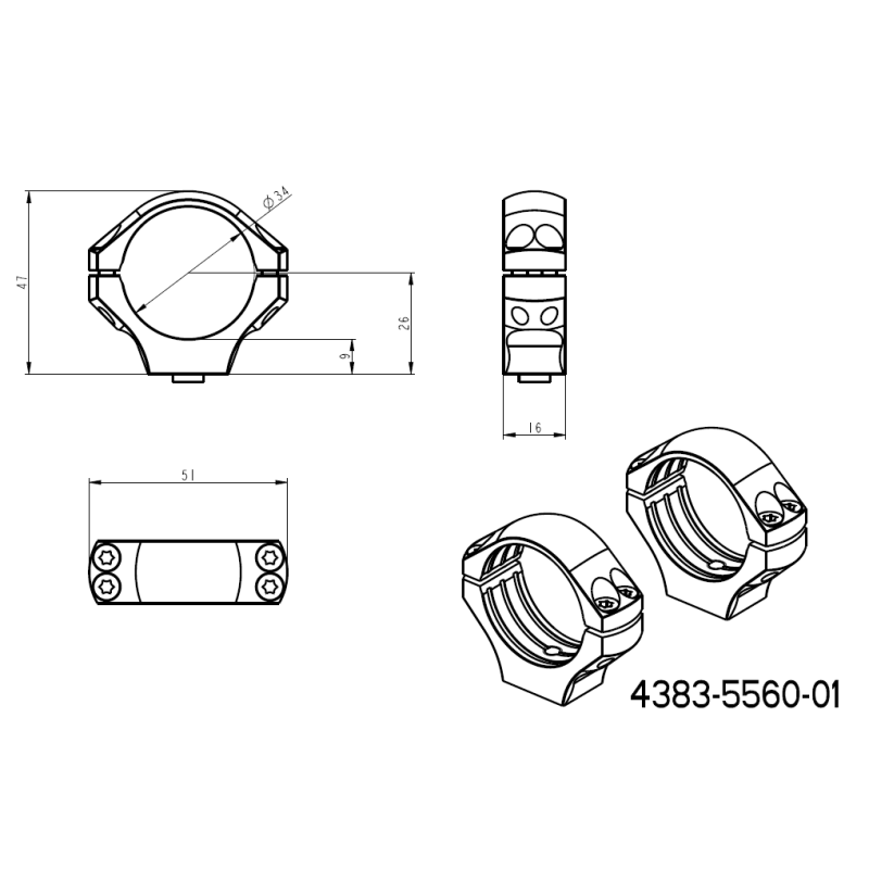 34mm Montageringe für Zielfernrohre | zweiteilige Picatinny QD Basis 