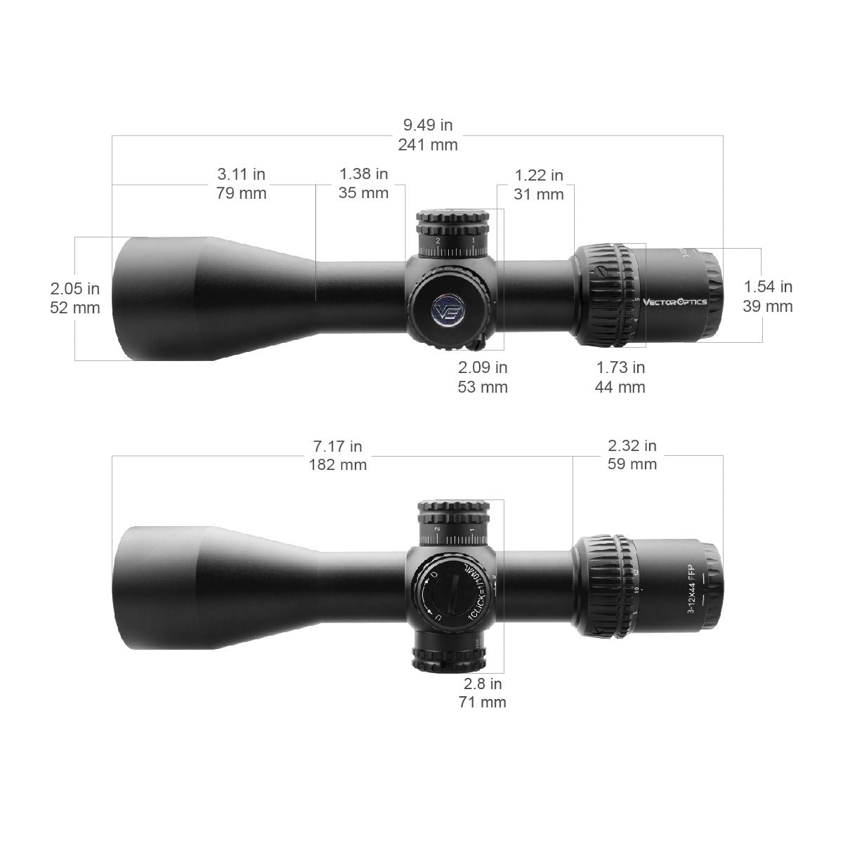 Vector Optics Veyron 3-12x44 FFP kompakt Geziilscheif 