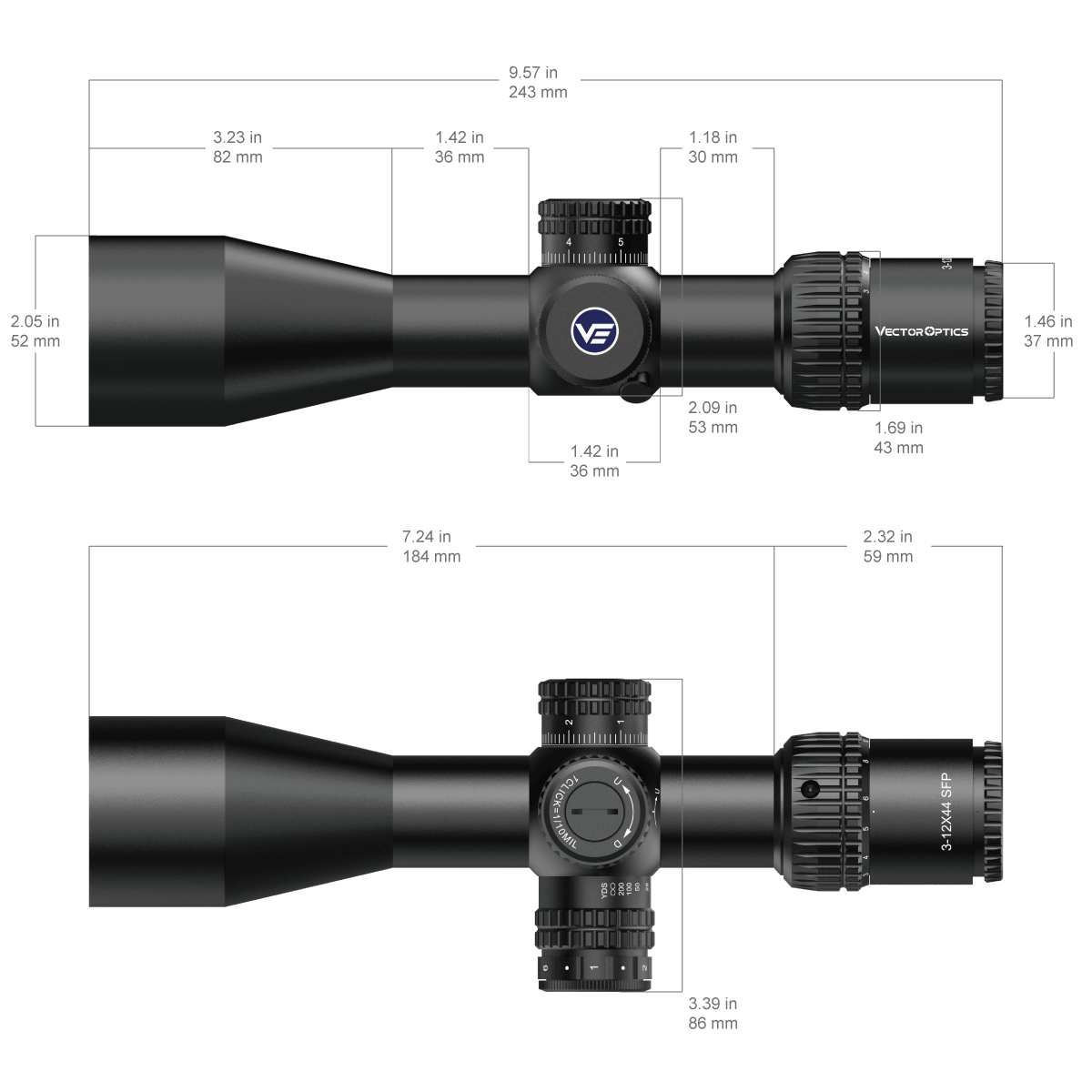 Vector Optics Veyron 3-12x44IR SFP kompakt Geweiersicht 