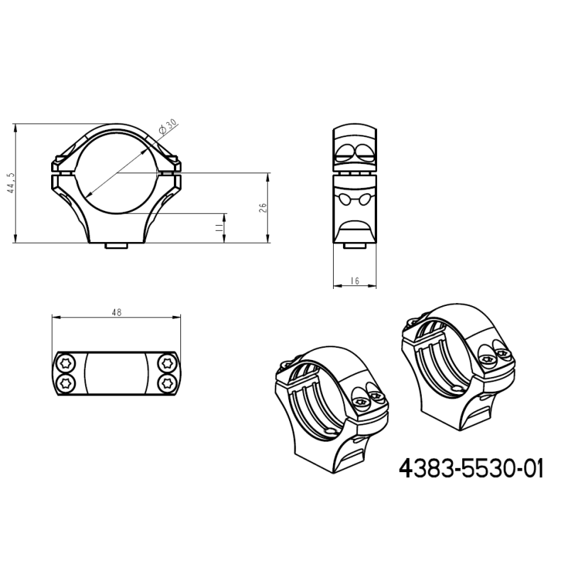 30 mm Montageringe für Zielfernrohre | kurzer Picatinny QD-Sockel 