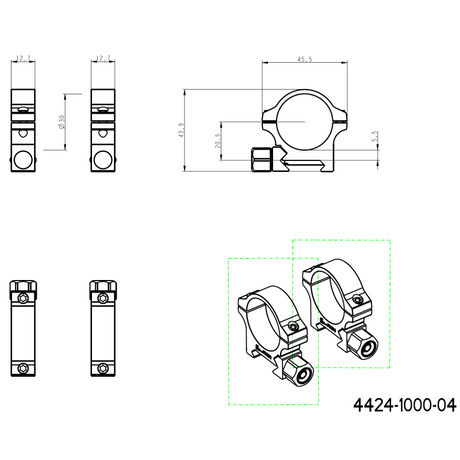 30mm Scope Réng | Picatinny Basis mat Schrauwenmutter 