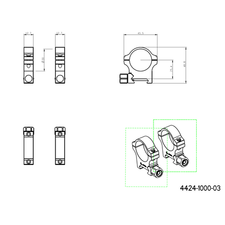 30mm Scope Réng | Picatinny Basis mat Schrauwenmutter 